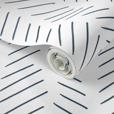 Spoonflower Peel And Stick Wallpaper Navy Herringbone 2' X 12' Removable In Gray