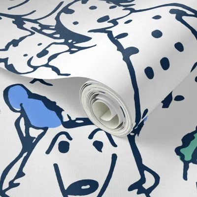 Spoonflower Peel And Stick Wallpaper Navy Outline Color Pop Doodle Dogs Midi Scale 2' X 12' Removable In Multi