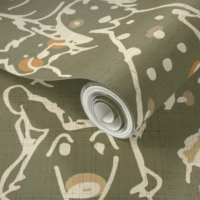 Spoonflower Peel And Stick Wallpaper Neutral Pop Doodle Dogs Mid Century Olive Largest Repeat 2' X 12' Removable