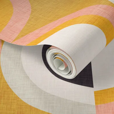 Spoonflower Peel And Stick Wallpaper New Mid Mod Yellow - Linen Texture - Mid Century - Retro Boho 2' X 12' Remo