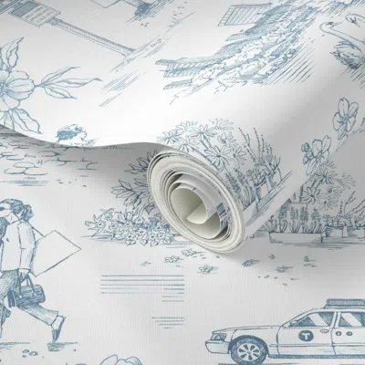 Spoonflower Peel And Stick Wallpaper New York Toile De Jouy In Light Blue 2' X 12' Removable