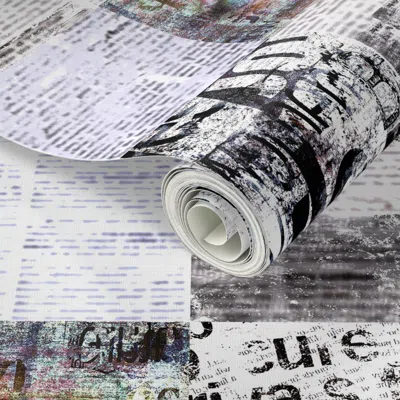 Spoonflower Peel And Stick Wallpaper Newspapers Patchwork 2' X 12' Removable
