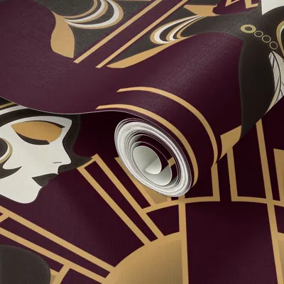 Spoonflower Peel And Stick Wallpaper Night At Gatsby's- Burgundy Maroon 2' X 12' Removable