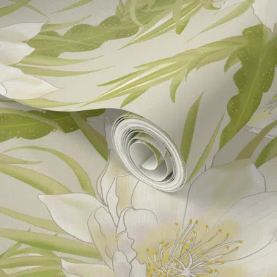 Spoonflower Peel And Stick Wallpaper Night Blooming Cereus Large 2' X 12' Removable
