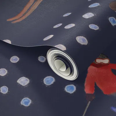 Spoonflower Peel And Stick Wallpaper Nighttime Ski Scene Pattern 2' X 12' Removable