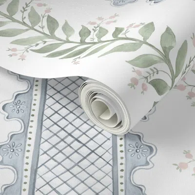Spoonflower Peel And Stick Wallpaper No Overlap Celia Quiet Blue Green And Pale Pink On Cream 2' X 12' Removable