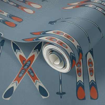 Spoonflower Peel And Stick Wallpaper Nordic Ski Blue (large) 2' X 12' Removable