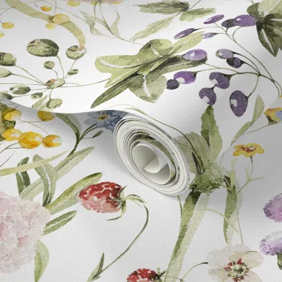 Spoonflower Peel And Stick Wallpaper Nostalgic Whimsical Cottagecore Watercolor Botanical Wildflowers Garden 2' 