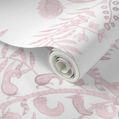 Spoonflower Peel And Stick Wallpaper Nt Gina 3 Pink Pallavi 2' X 12' Removable In White