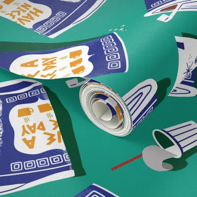 Spoonflower Peel And Stick Wallpaper Nyc Coffee Cup-venti Teal & Cobalt (updated) 2' X 12' Removable