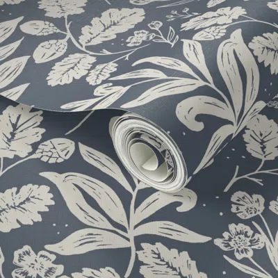 Spoonflower Peel And Stick Wallpaper Oak And Acorn On Navy  Removable