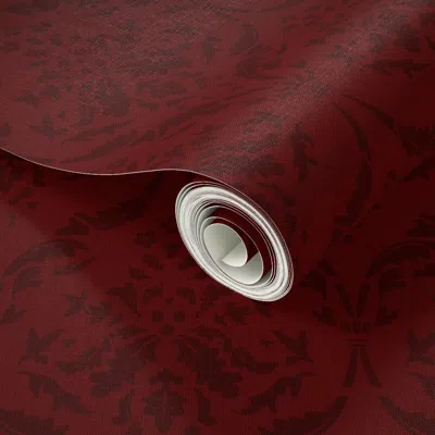 Spoonflower Peel And Stick Wallpaper Oak Leaf Damask - Ruby 2' X 12' Removable