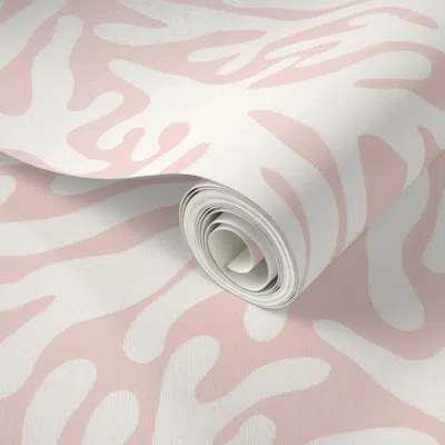 Spoonflower Peel And Stick Wallpaper Ocean Life Ivory White Coral Silhouettes On Salmon Pink Background  Removab