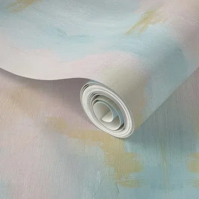Spoonflower Peel And Stick Wallpaper Oceanscape Seaglass Blue Pink Green Abstract Watercolor  Removable In Multi