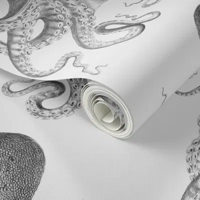 Spoonflower Peel And Stick Wallpaper Octopus Oasis In Charcoal 2' X 12' Removable In White