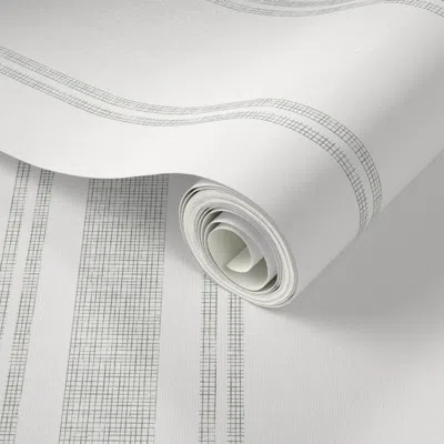 Spoonflower Peel And Stick Wallpaper Olive Green Basic Stripe Linen Texture On Solid White - Soft Preppy Nursery