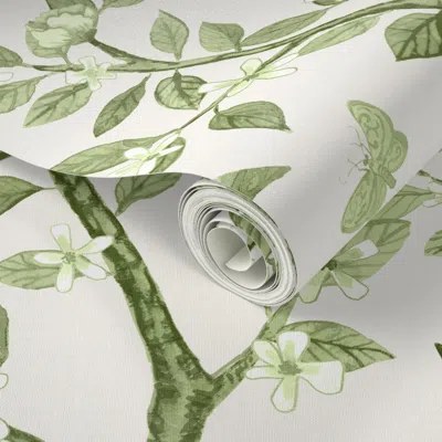 Spoonflower Peel And Stick Wallpaper Olive On Cream Elsie's Garden Copy  Removable In Green