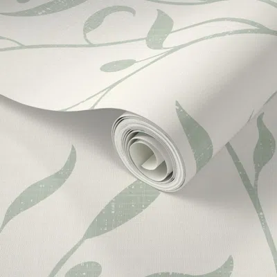 Spoonflower Peel And Stick Wallpaper Olive Tree Botanical Leaf - French Country Minimalist - Sage Green & White 