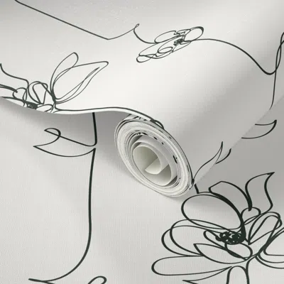 Spoonflower Peel And Stick Wallpaper One Line Floral - Large Scale 2' X 12' Removable In Multi