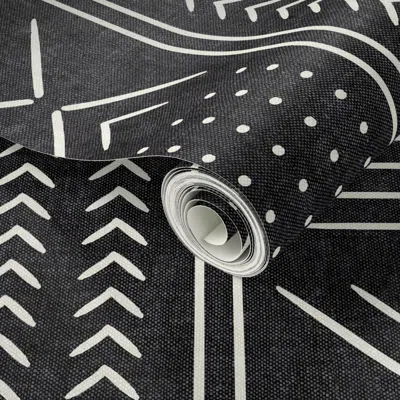 Spoonflower Peel And Stick Wallpaper Onyx Mudcloth - Arrow Cross Dot - Mud Cloth Home Decor Tribal - Lad19 2' X 