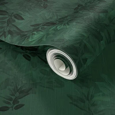 Spoonflower Peel And Stick Wallpaper Opulent Dark Emerald Green Decor Dramatic Leafy Nature Garden Dark Green 2'