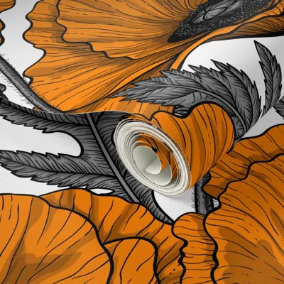 Spoonflower Peel And Stick Wallpaper Orange Poppy Garden  Removable