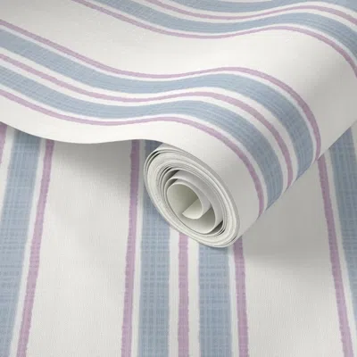 Spoonflower Peel And Stick Wallpaper Orchid And Soft Blue Anderson Stripe 2' X 12' Removable
