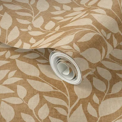 Spoonflower Peel And Stick Wallpaper Organic Leafy Vine Soft Botanical Minimalist Heritage Textured Rustic Amber