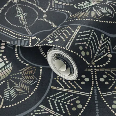 Spoonflower Peel And Stick Wallpaper Ornamental Beaded Deco Midnight - Large Scale 2' X 12' Removable