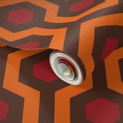 Spoonflower Peel And Stick Wallpaper Overlook Hotel Carpet From The Shining Orange/red/brown (small Version) 2'  In Multi