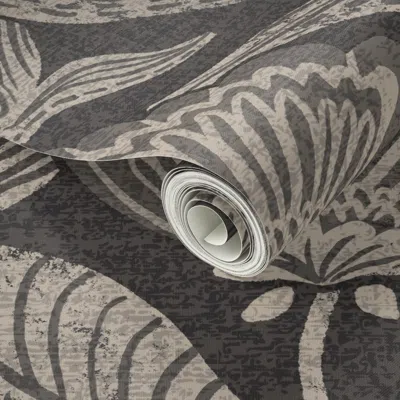 Spoonflower Peel And Stick Wallpaper Oversized Heritage Farmhouse Floral Blockprint - Charcoal Black And Cream 2