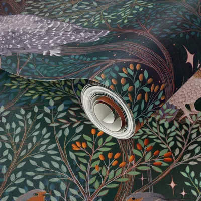 Spoonflower Peel And Stick Wallpaper Owl Love Squirrels And Owls In Beatuiful Trees At Night With Moon And Stars
