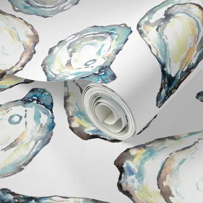 Spoonflower Peel And Stick Wallpaper Oyster White Fabric 2' X 12' Removable In Multi