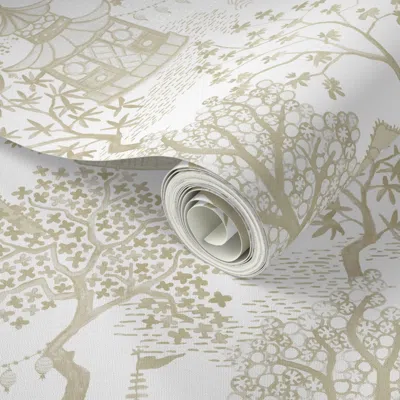 Spoonflower Peel And Stick Wallpaper Pagoda Forest In Cream And Tans 2' X 12' Removable In Multi