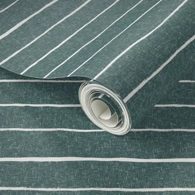 Spoonflower Peel And Stick Wallpaper Painted Stripes Fabric - Baby Nursery Linen Look Fabric - Sfx5914 Spruce 2'