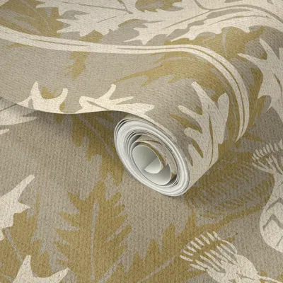 Spoonflower Peel And Stick Wallpaper Painterly Cottagecore Thistles Tan Mustard  Removable
