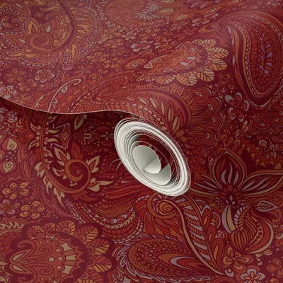 Spoonflower Peel And Stick Wallpaper Paisley Burgundy Red Wine 2' X 12' Removable
