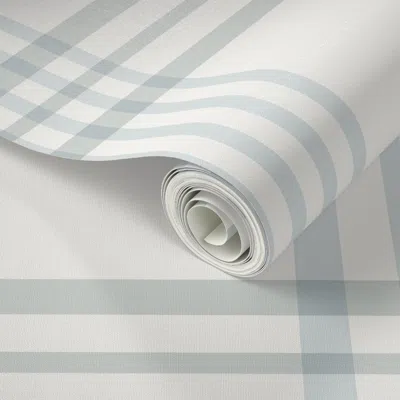 Spoonflower Peel And Stick Wallpaper Pale Blue Gray Cream Large Soft Classic Windowpane Plaid Coastal Farmhouse 