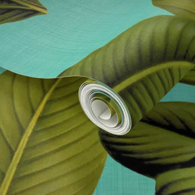 Spoonflower Peel And Stick Wallpaper Palm In Palm Tropical Blue Linen  Removable In Blue/green/mint