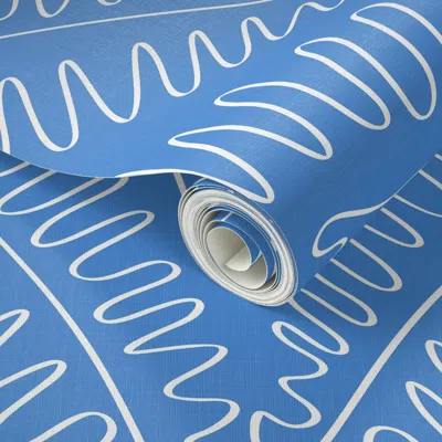 Spoonflower Peel And Stick Wallpaper Palm Leaves On Violet Blue - Line Art Plants / Large 2' X 12' Removable