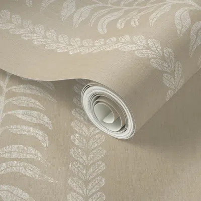 Spoonflower Peel And Stick Wallpaper Palm Linen Stripe Beige 2' X 12' Removable In Brown