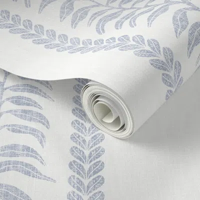 Spoonflower Peel And Stick Wallpaper Palm Linen Stripe Blue On White 2' X 12' Removable In Multi