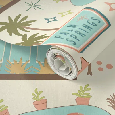 Spoonflower Peel And Stick Wallpaper Palm Springs Mid Century Modern Retro Oasis 2' X 12' Removable