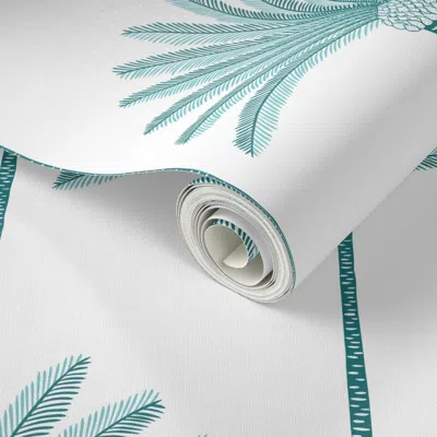 Spoonflower Peel And Stick Wallpaper Palm Stripes - Custom Teal Blue - Large  Removable