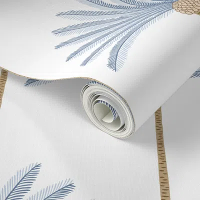 Spoonflower Peel And Stick Wallpaper Palm Stripes - Dusty Blue And Brown - Large 2' X 12' Removable In White