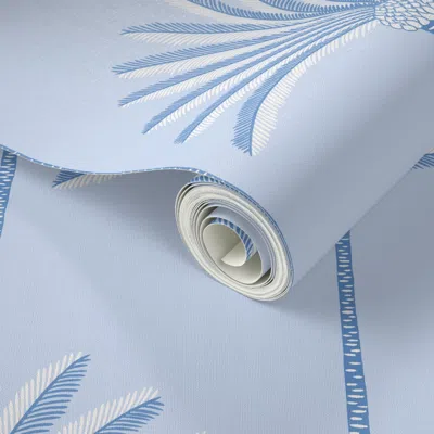 Spoonflower Peel And Stick Wallpaper Palm Stripes - Light Blue Background - Large 2' X 12' Removable