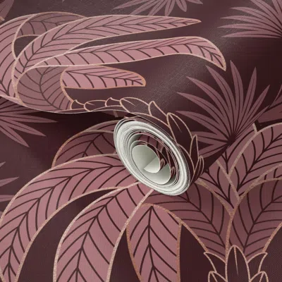 Spoonflower Peel And Stick Wallpaper Palm Tree And Flamingo - Art Deco Tropical Damask - Deep Red Gold - Large 2