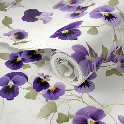 Spoonflower Peel And Stick Wallpaper Pansies For A Peaceful Home Medium 2' X 12' Removable