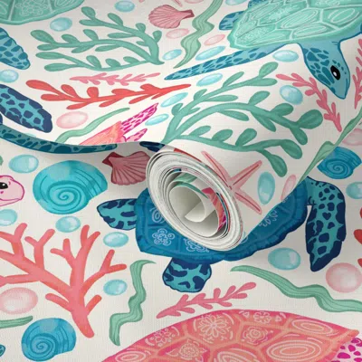 Spoonflower Peel And Stick Wallpaper Paradise Beach Turtles 2' X 12' Removable