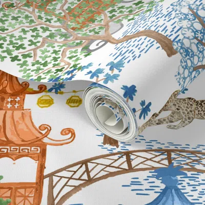 Spoonflower Peel And Stick Wallpaper Party Leopards In Pagoda Forest Navy Cobalt And Rust Copy 2' X 12' Removabl